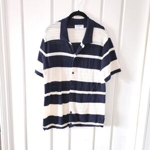 Textured Striped button down tee